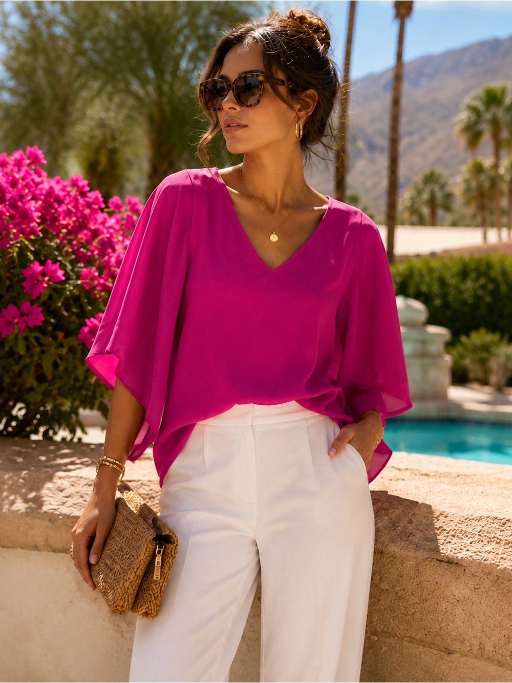 Trina Turk Universe Top NWT Passion Pink Draped Blouse Size Small $188 Retail